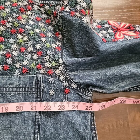 Free People Rainbow Embroidered Denim Shirt Womens S Country Vintage Retro - Picture 6 of 9